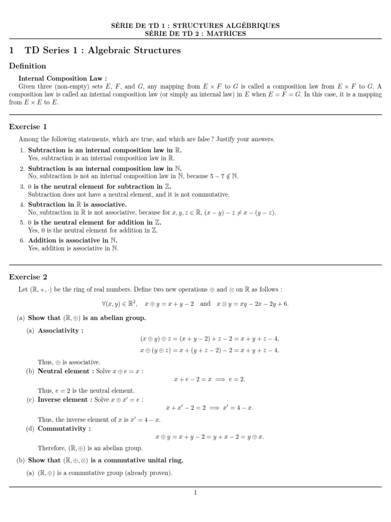 Algebraic Structures and Matrices Exercises | PDF | Vector Space | Ring ...