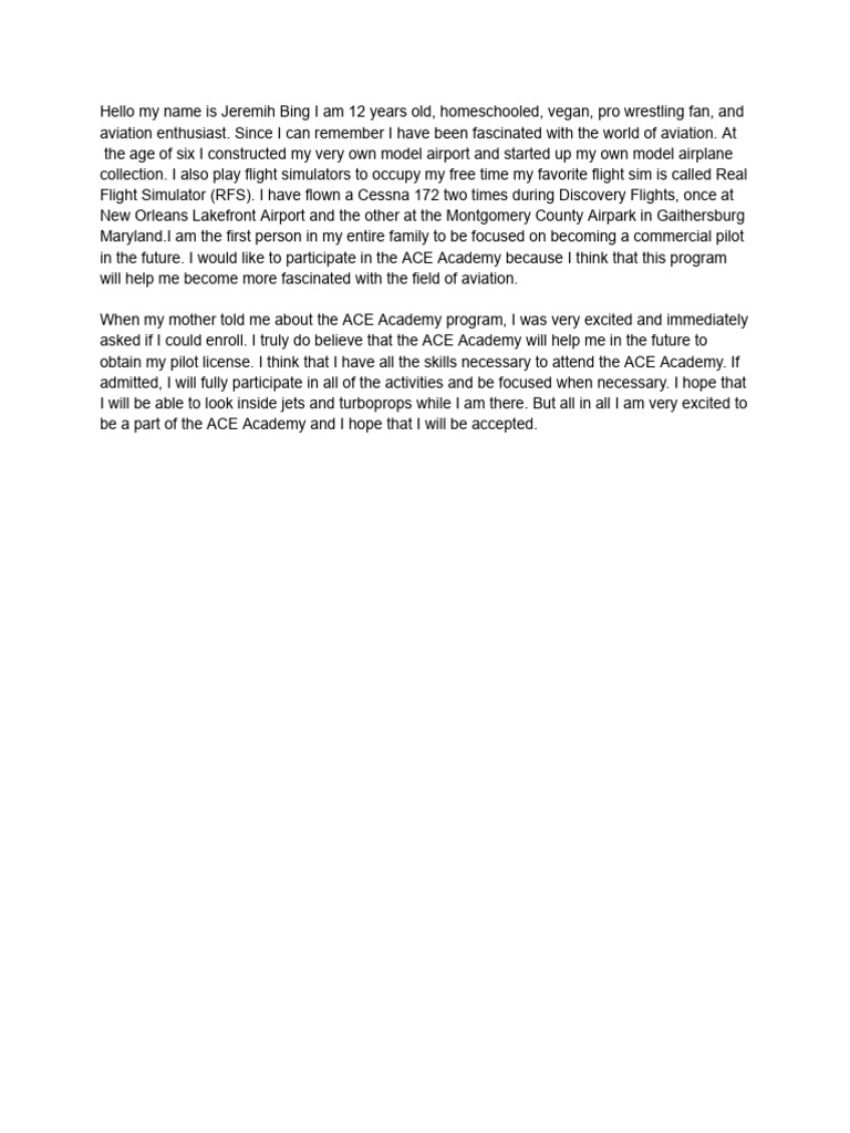 ACE Acadamey Entry Essay | PDF