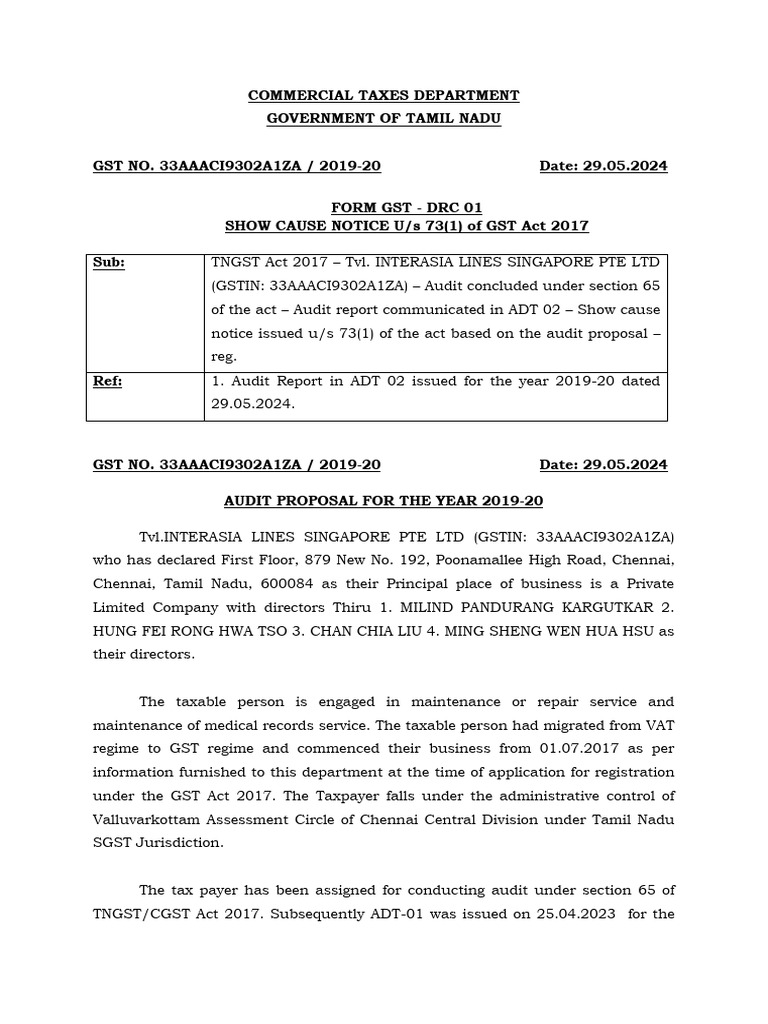 Interasia Audit SCN 19-20 Signed | PDF | Taxes | Invoice