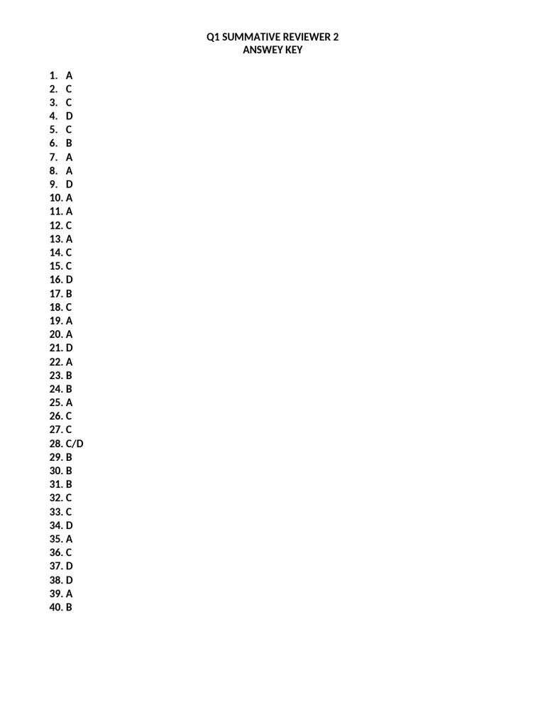 Reviewer 2 Q1 English Summative Test Answer Key | PDF