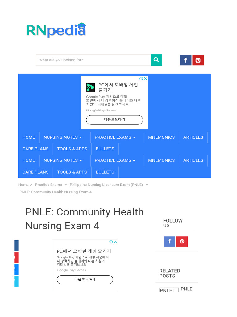 PNLE Community Health Nursing Exam 4 | PDF | Pneumonia | Medical ...