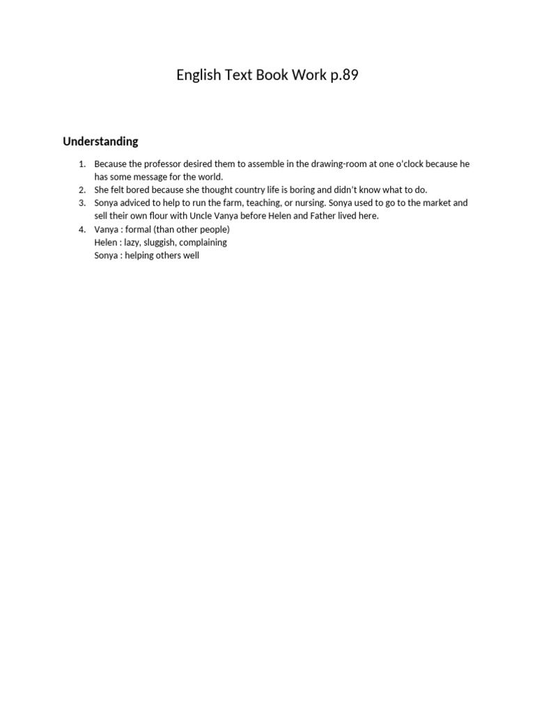 English Text Book Work p.89 | PDF