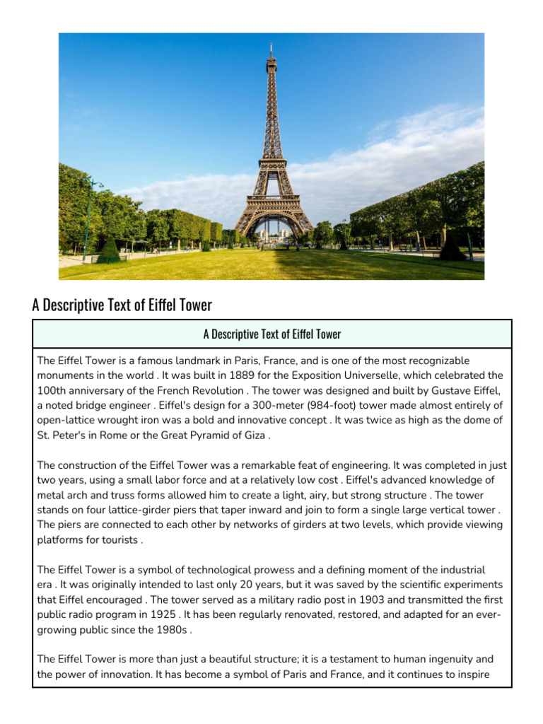 Eiffel Tower: Iconic Paris Landmark | PDF