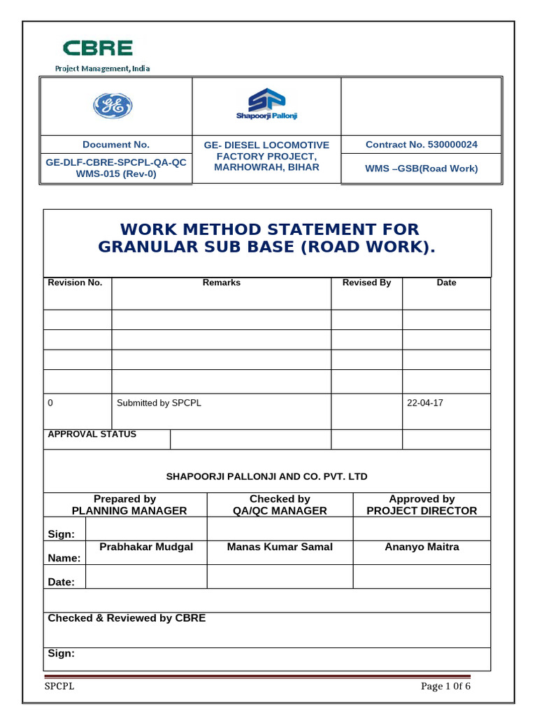 GSB Work Method Statement for Bihar Project | PDF | Quality Assurance