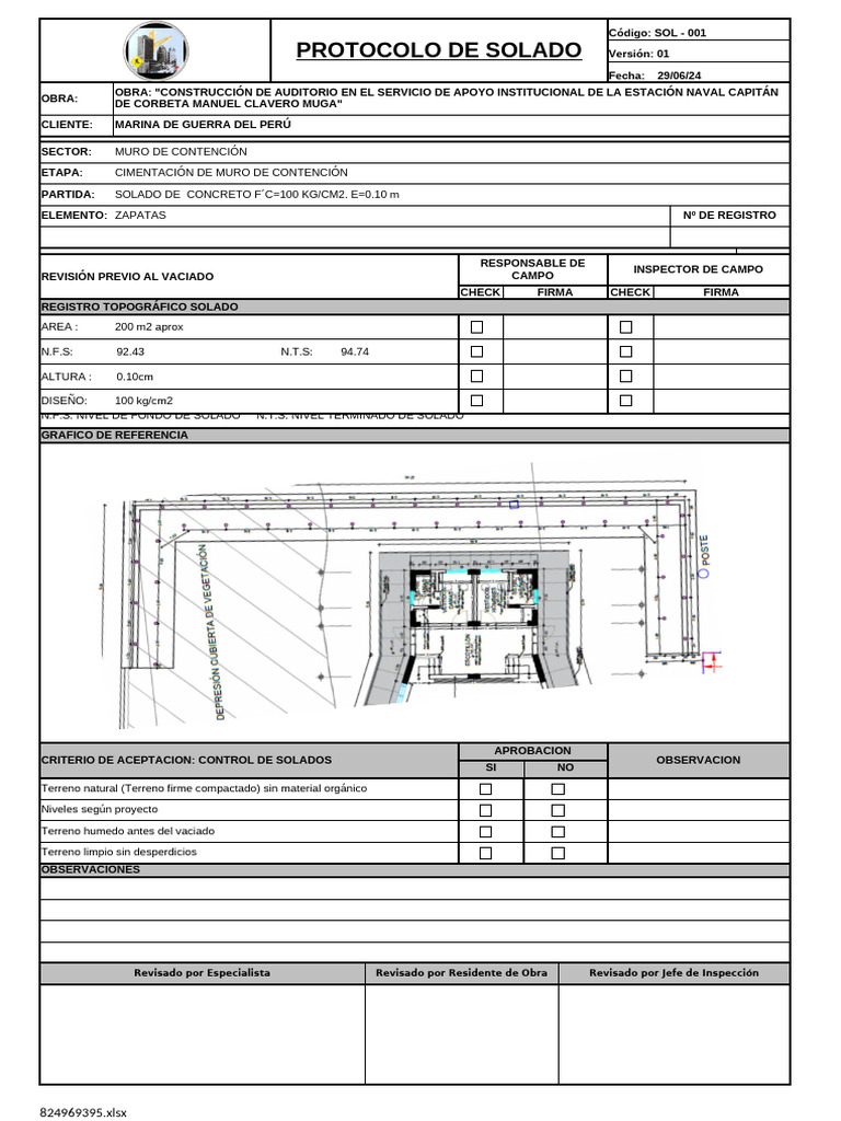 Protocolo de Solado para Muro de Contención | PDF