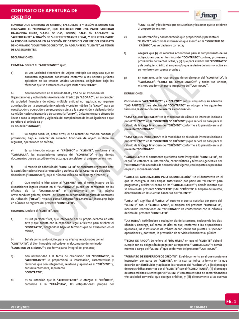 Clausulado - Finap - Felipe Morelos 13 - 04 | PDF | Pagos | Bancos