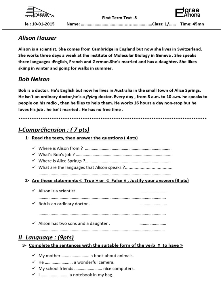 Test 3 Model 7 English 1ac First Term | PDF | Linguistic Typology ...