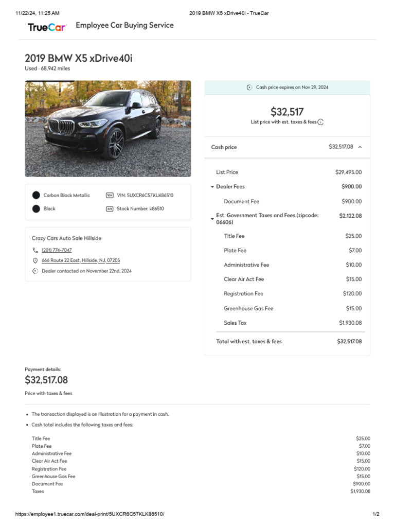 Hillside 2019 BMW X5 xDrive40i - TrueCar | PDF | Taxes | Fee