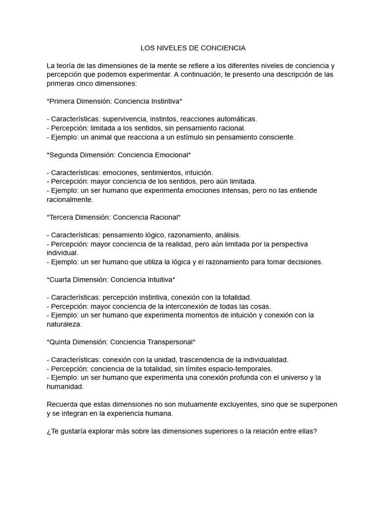 Los niveles de conciencia | PDF