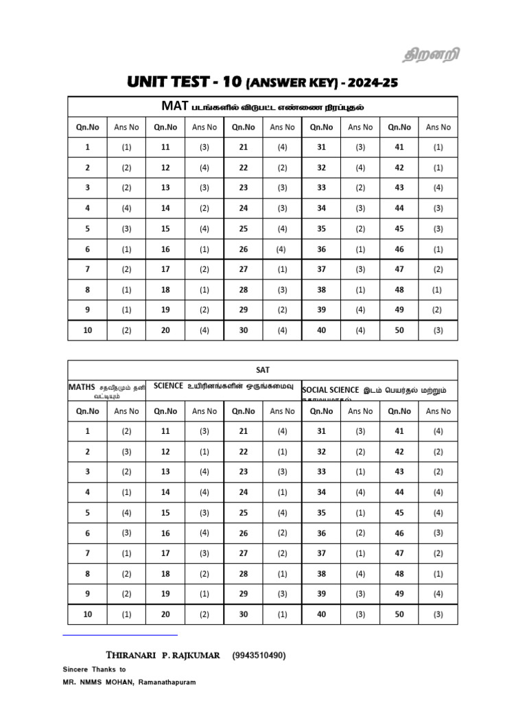 Unit Test 10 Key 24 | PDF