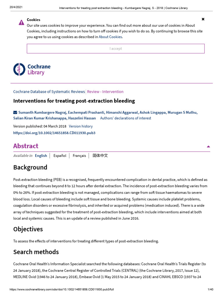 Interventions For Treating Post Extraction Bleeding | PDF | Randomized ...