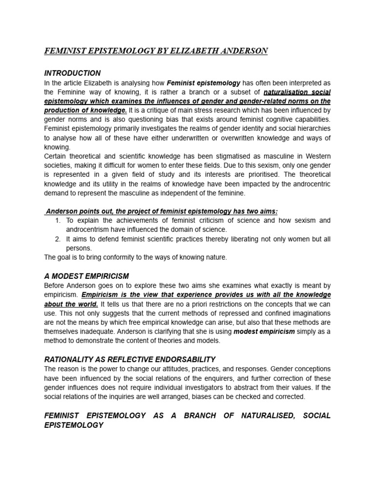 Feminist Epistemology: Anderson's Insights | PDF | Epistemology ...