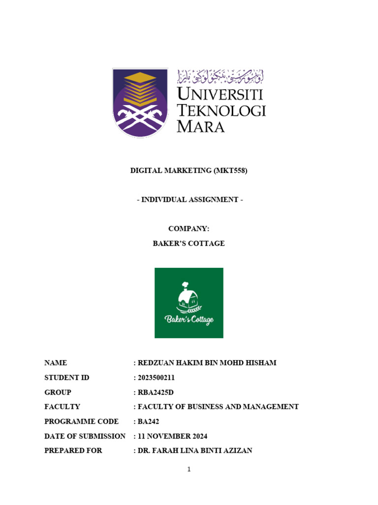 MKT558 Individual Assignment: Baker's Cottage | PDF | Online Shopping ...