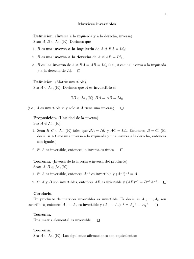 Matrices Invertibles | PDF | Matriz (Matemáticas) | Álgebra