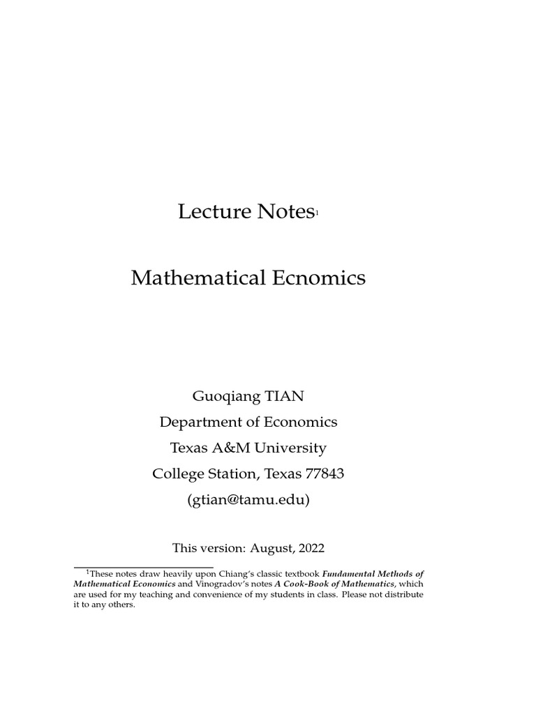 Mathematical Economics Lecture Notes | PDF | Set (Mathematics ...