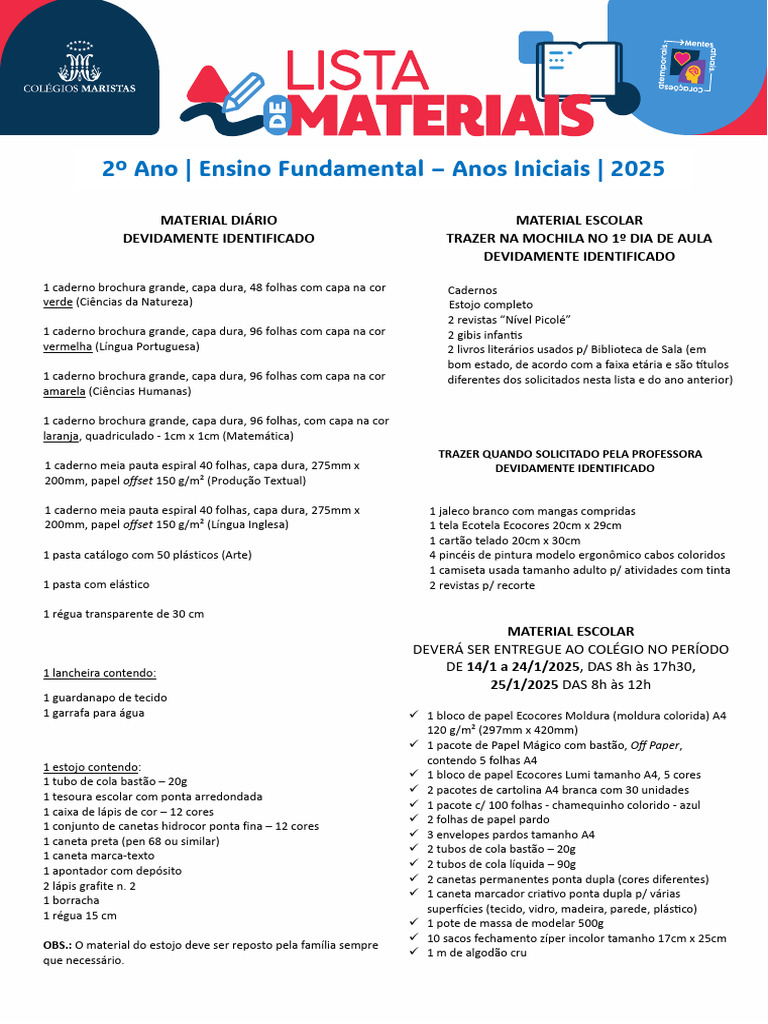 Material Escolar 2º Ano 2025: Lista Completa | PDF