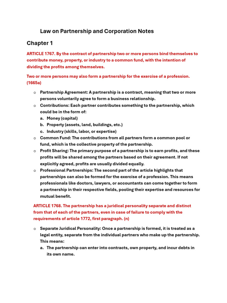 Law-ch1-notes | PDF | Partnership | Limited Partnership