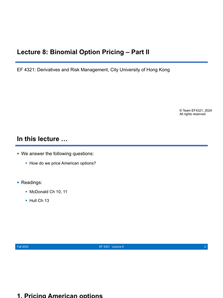 EF4321+F2024+Lecture+8+Binomial+Model+Part+II | PDF | Option (Finance ...