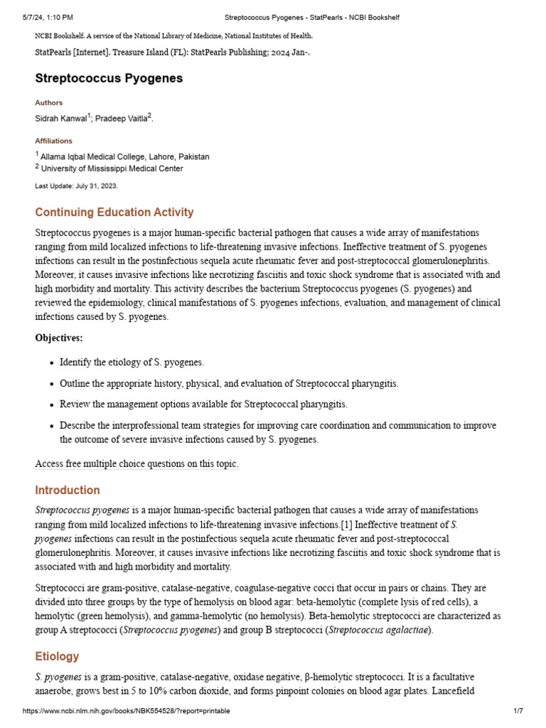 Streptococcus Pyogenes Overview | PDF | Streptococcus | Infection
