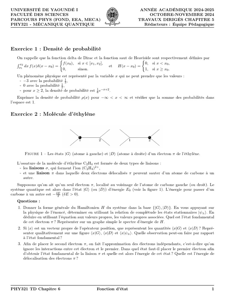 TD de Mécanique Quantique - Université Yaoundé I | PDF | Valeur propre ...