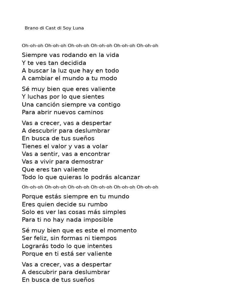 VALIENTE (SOY LUNA) Bambini Canzoni | PDF