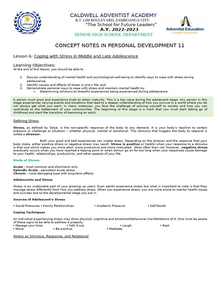 PerDev L 05 W3 The ChalLenges of Middle and Late Adolescence | PDF ...