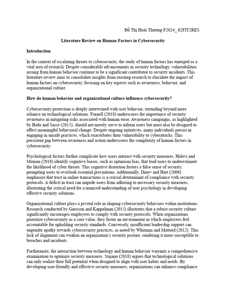 Literature Review On Human Factors in Cybersecurity | PDF | Computer ...