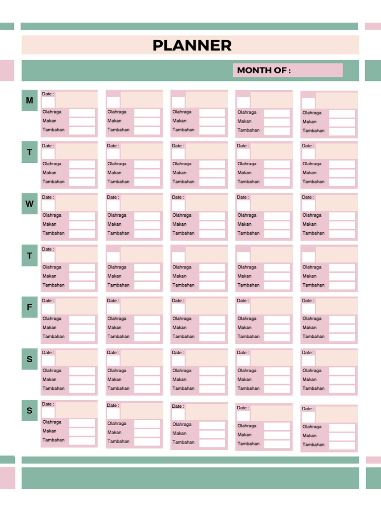Green Simple Geometric Monthly Running Planner | PDF