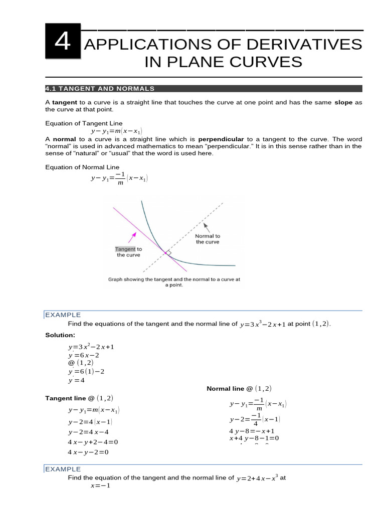 Module applications of derivatives in plane curves pdf tangent
