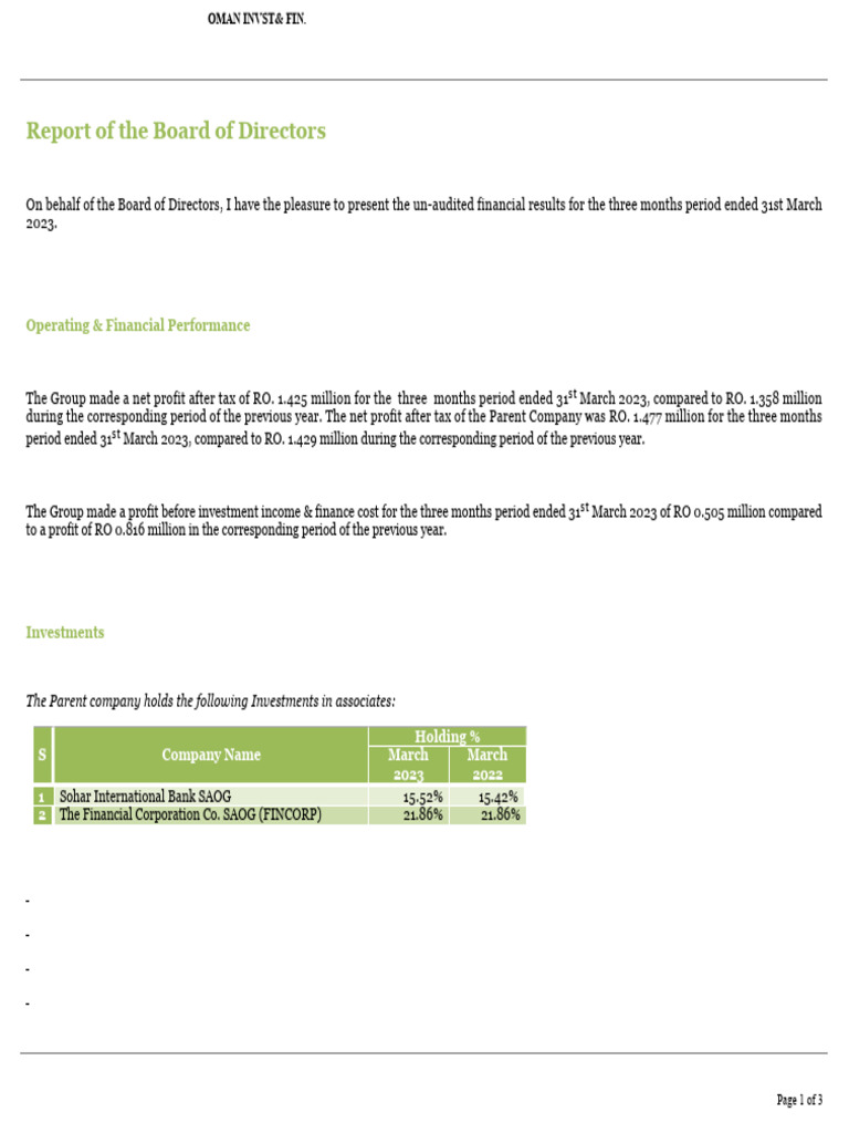 1 OIFC CompanyReport 08052023 18 | PDF | Oman | Investing