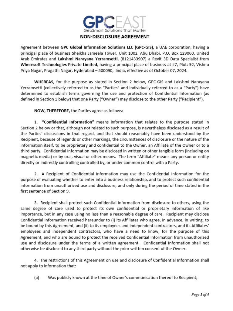 Wheresoft Technologies NDA Agreement | PDF | Non Disclosure Agreement ...