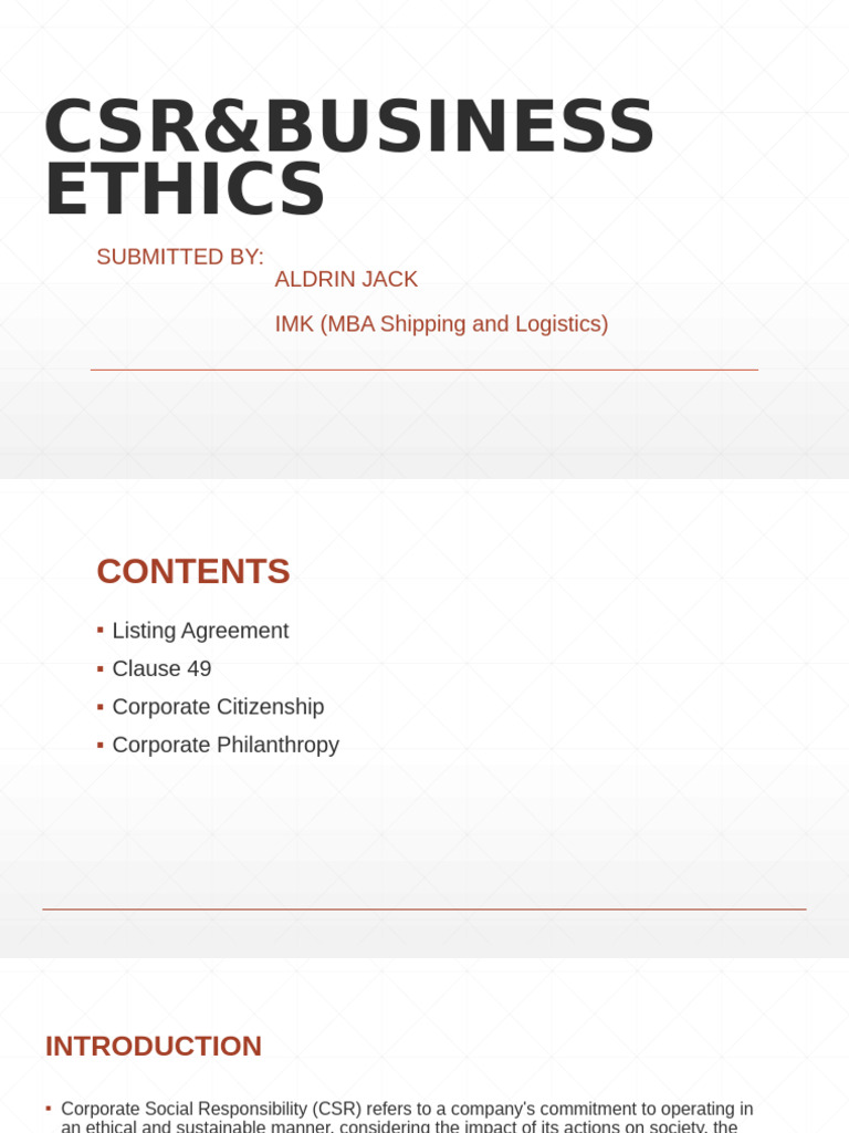 CSR and Business Ethics Overview | PDF | Corporate Social ...