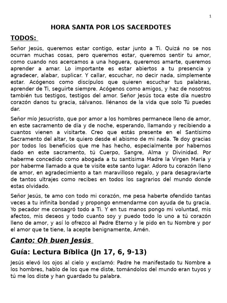 Hora Santa por la Santificación Sacerdotal | PDF | Sacerdote | Cristo ...