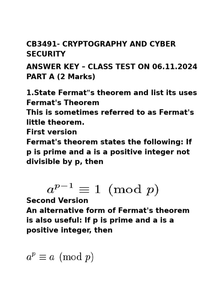 Cryptography Test Answer Key | PDF | Public Key Cryptography | Secure ...