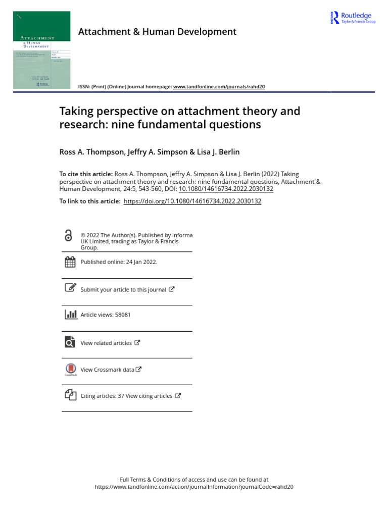 Taking Perspective On Attachment Theory and Research Nine Fundamental ...