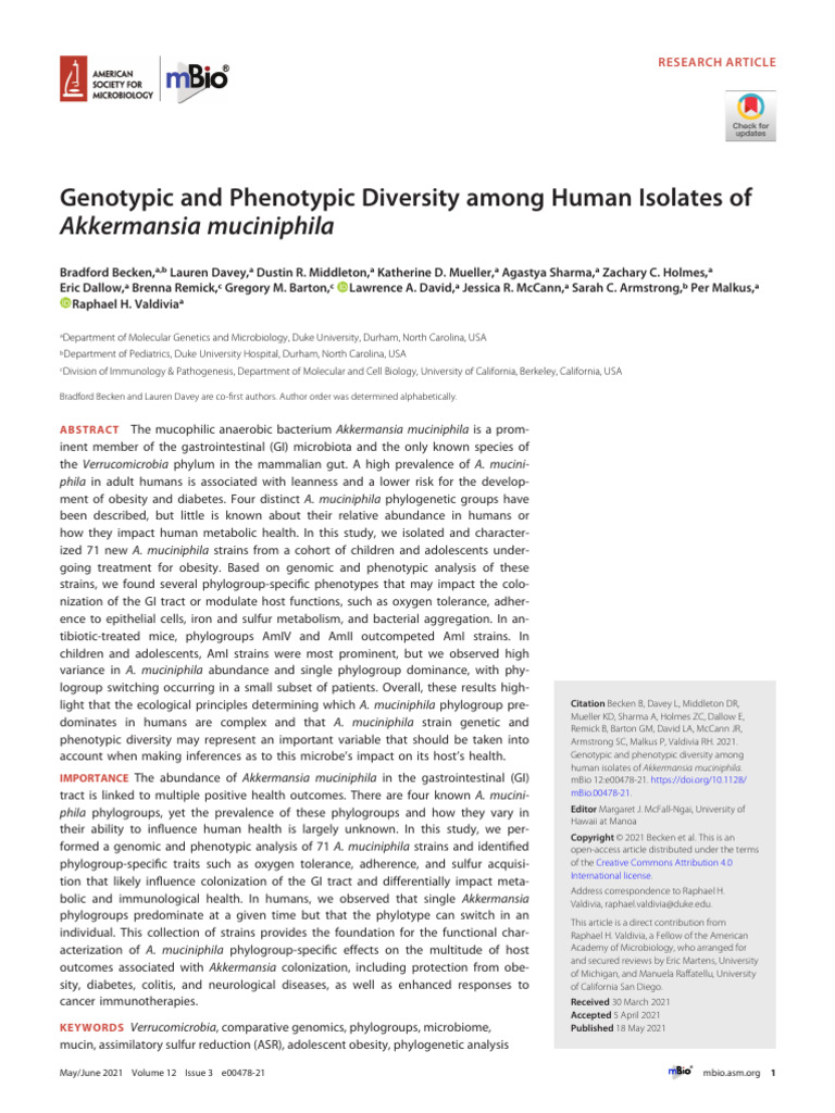 Becken Et Al 2021 Genotypic and Phenotypic Diversity Among Human ...