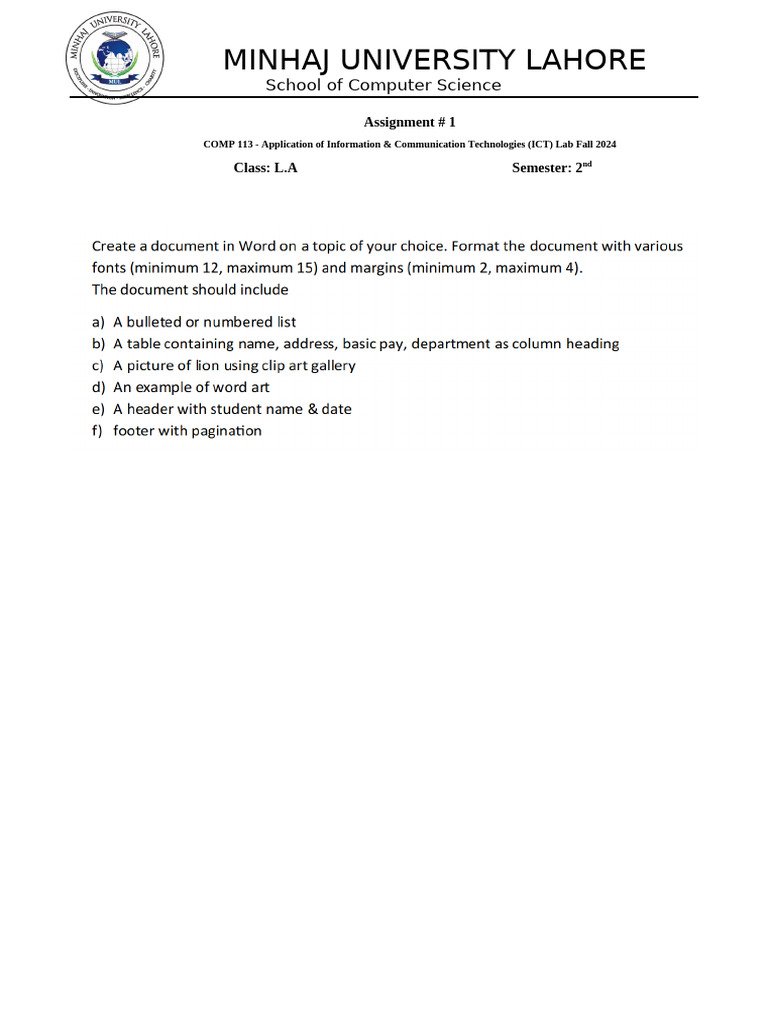 ICT Lab Assignment 1 - Fall 2024 | PDF