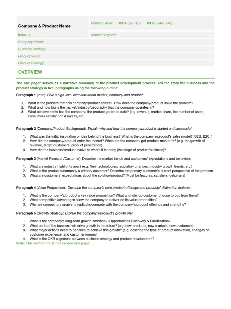 One Pager - New Product Development Template | PDF | Competitive ...