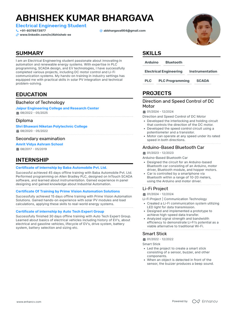 Electrical Engineering Student Profile | PDF | Information And ...