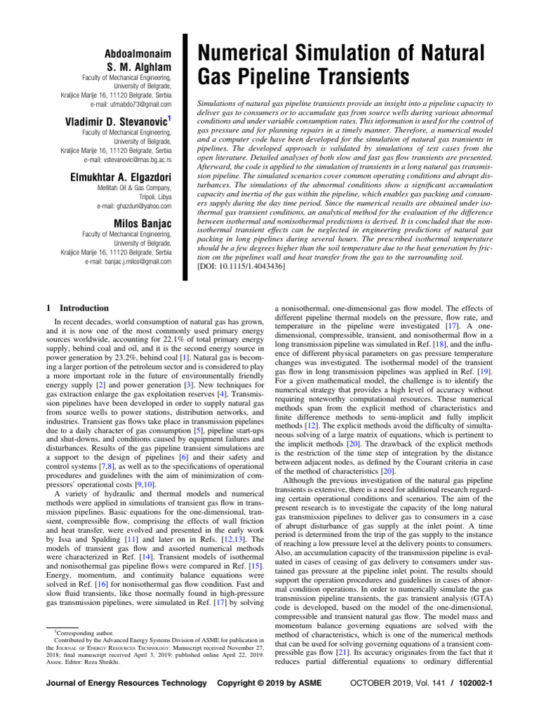 Natural Gas Pipeline Transient Analysis | PDF | Gases | Flow Measurement