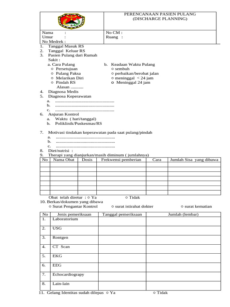 Contoh Formulir Perencanaan Pulang | PDF