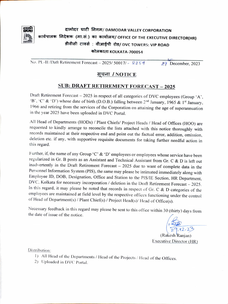 Draft Retirement Forecast 2025 | PDF | Bengal