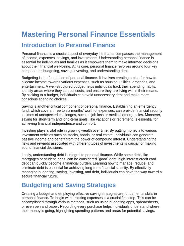 Mastering Personal Finance Essentials | PDF | Investing | Expense