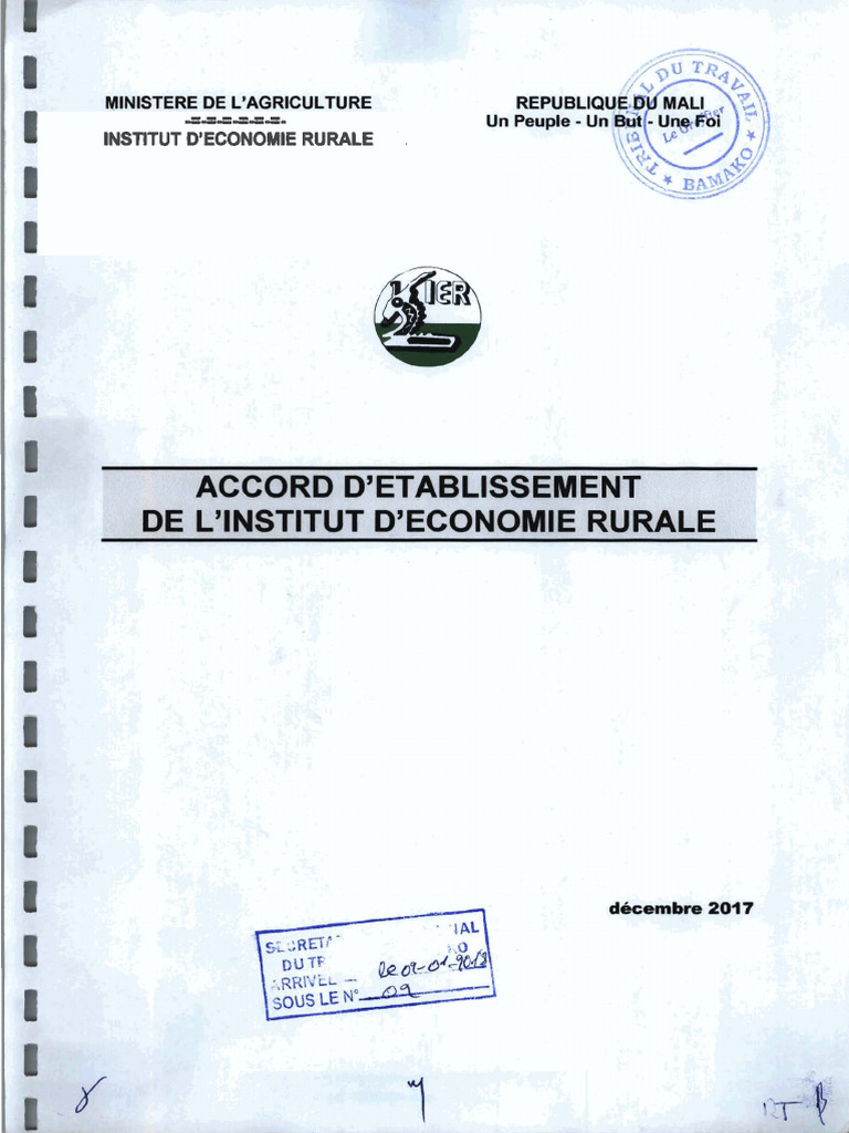 Accord d'Établissement de l'IER | PDF