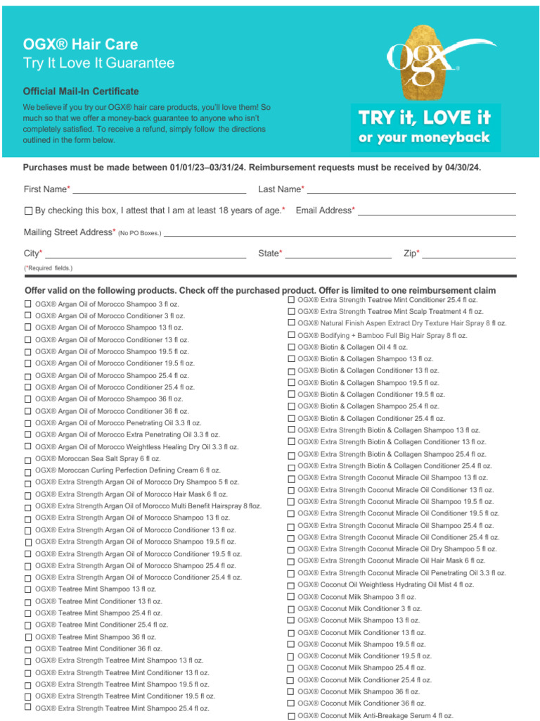 OGX Money Back Guarantee | PDF | Shampoo