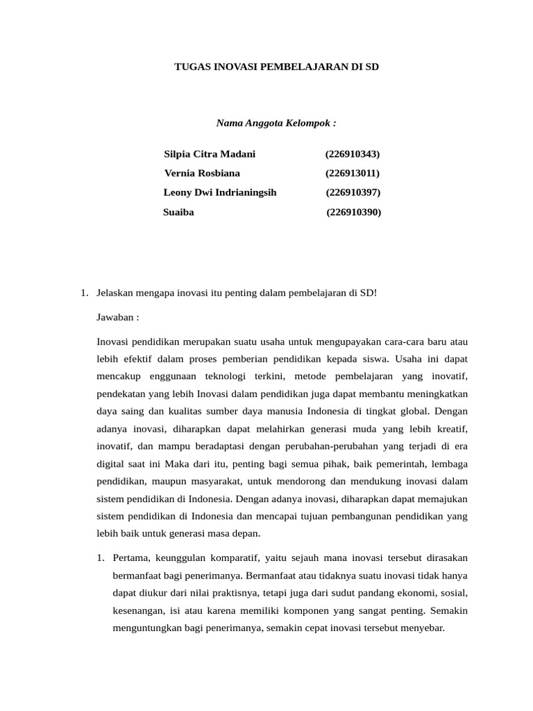 Inovasi Pembelajaran di Sekolah Dasar | PDF