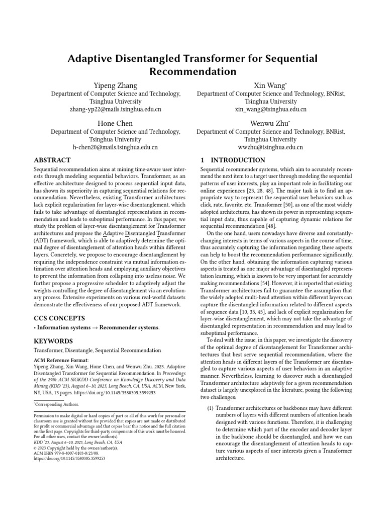 2023 - Adaptive Disentangled Transformer For Sequential Recommendation ...