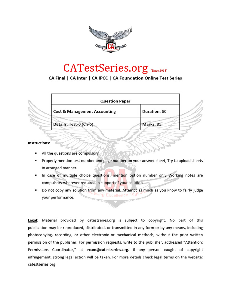 Cost Management Accounting Test 6 CH 6 Nov 2022 Test Paper 1648899484 ...