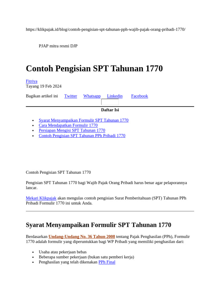 Link Dan Cara Membuat SPT Tahunan | PDF