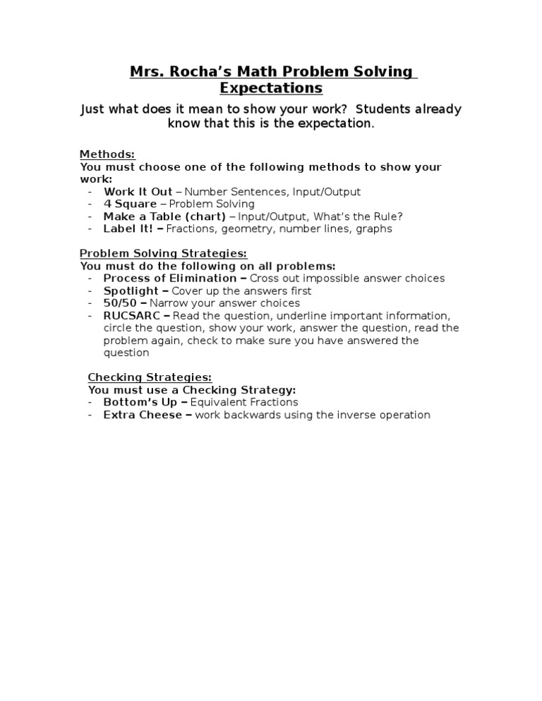 Math Strategies Handout | PDF